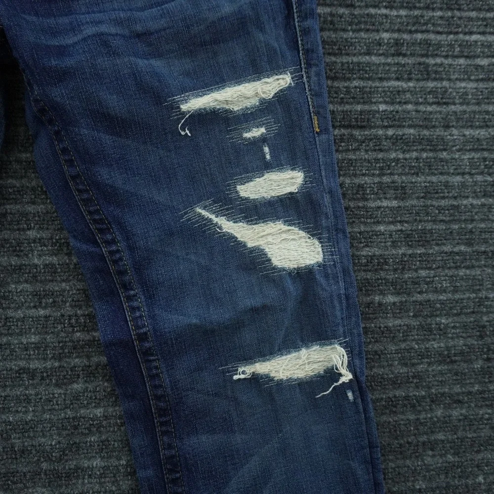 True Religion Billy Jeans Mens 34 Blue Distressed Ripped Straight Leg USA Made